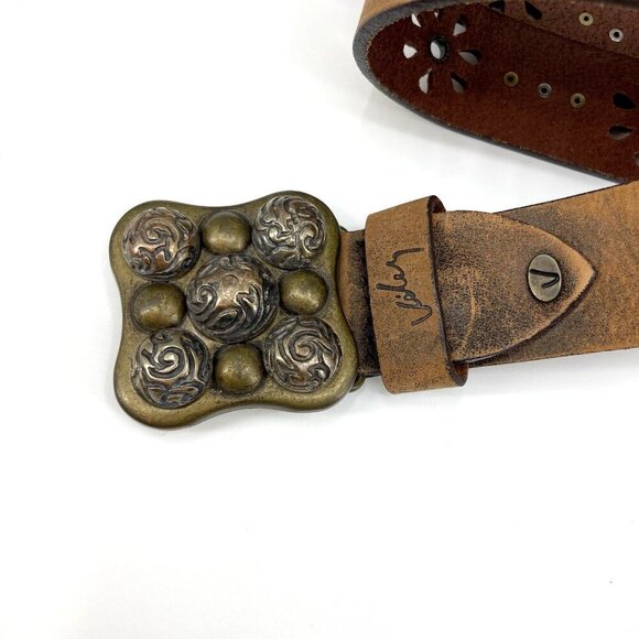 Velez Size M NWOT Brown Leather Flower Cut Out Boho Hippie Leather Studded Belt main image 5